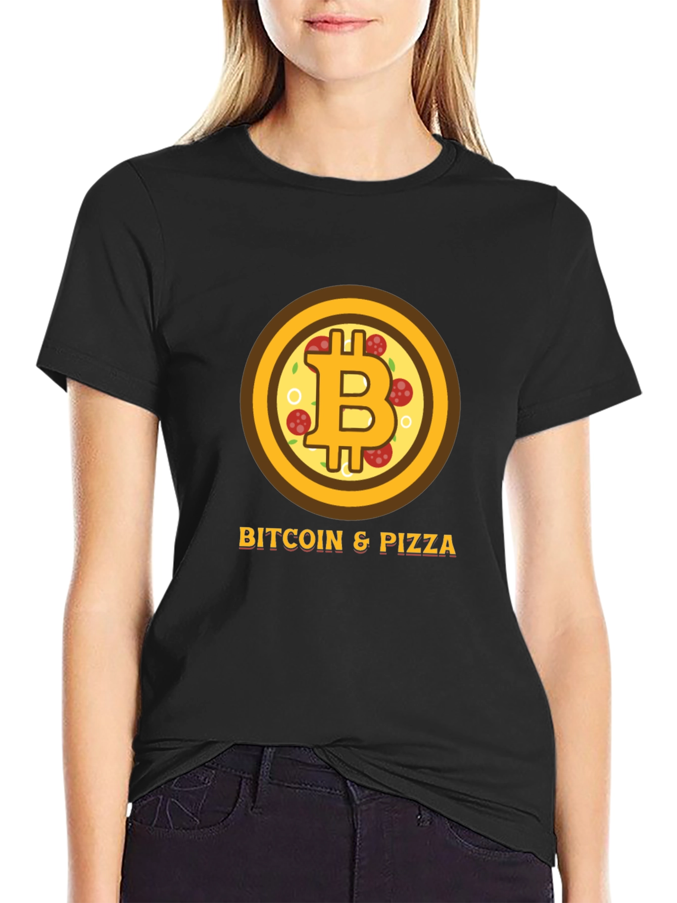 Bitcoin & Pizza Black Graphic Tee