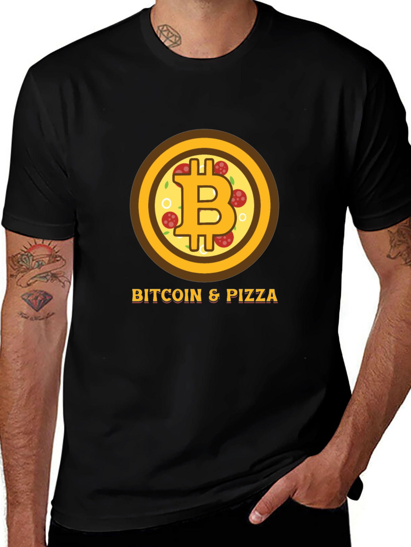 Bitcoin & Pizza Black Graphic Tee