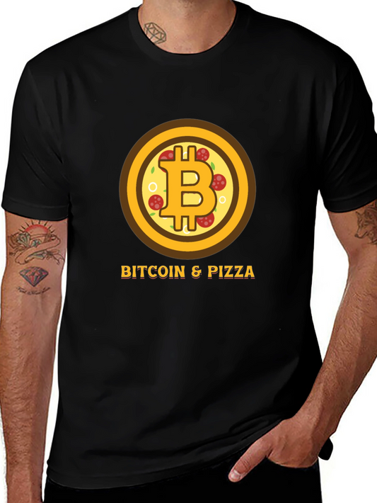 Bitcoin & Pizza Black Graphic Tee