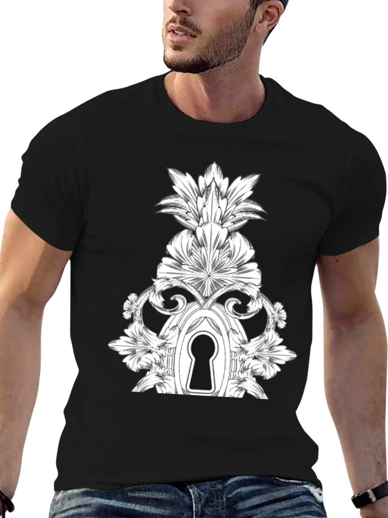Keyhole Floral Design T-Shirt