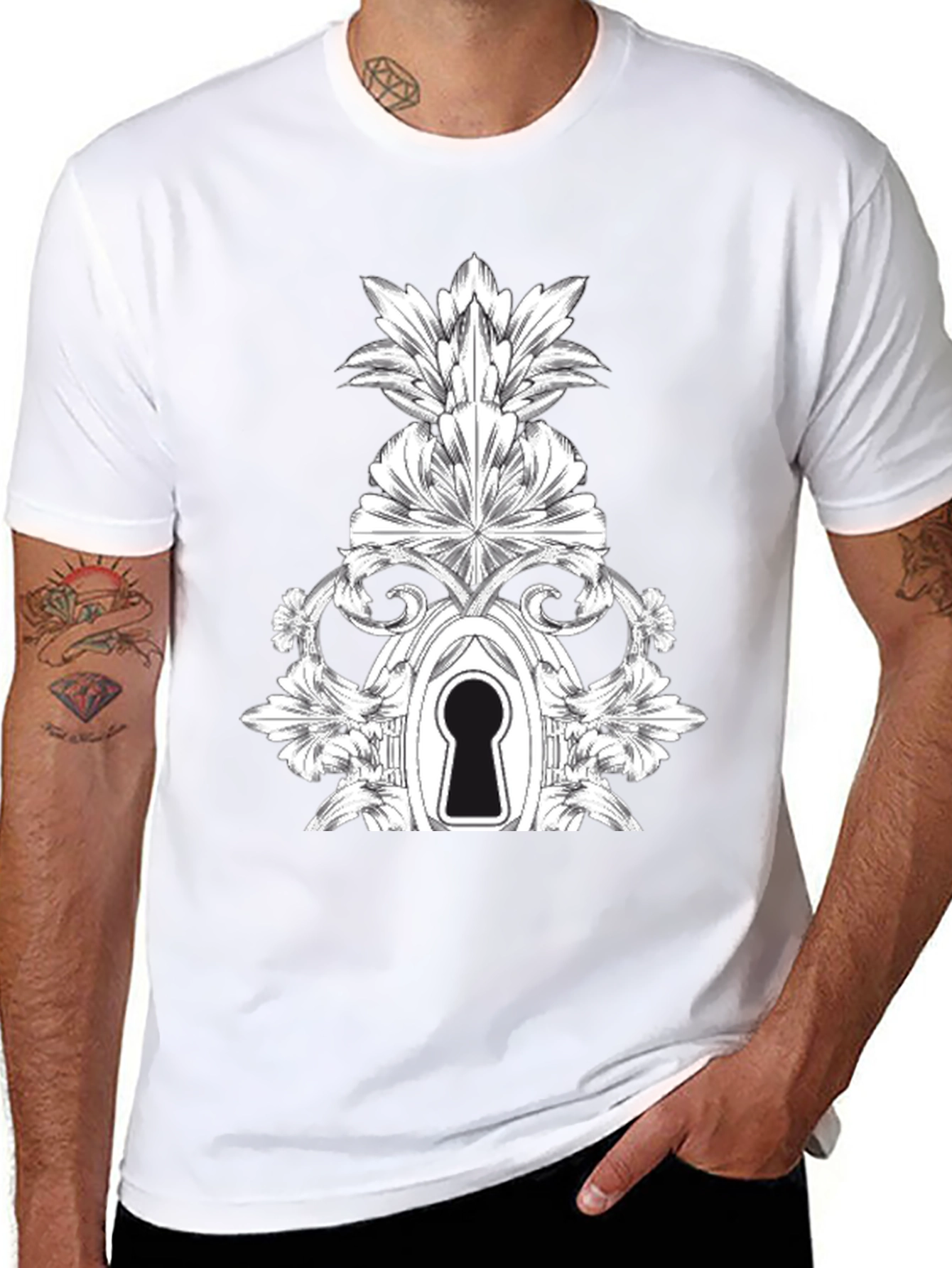 Keyhole Floral Design T-Shirt