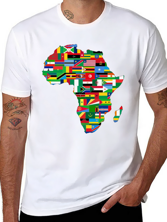 Africa Flags Map Graphic T-Shirt - Black Crew Neck