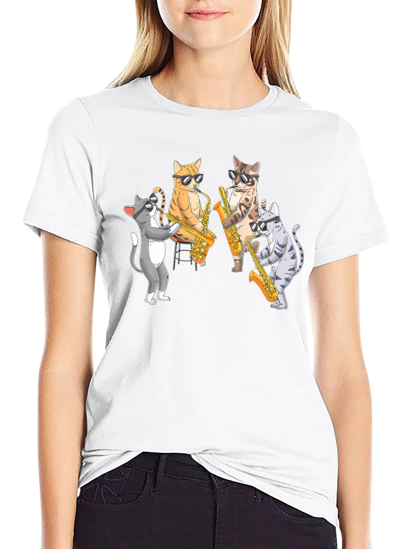 Cool Cats Saxophone Band Graphic T-Shirt