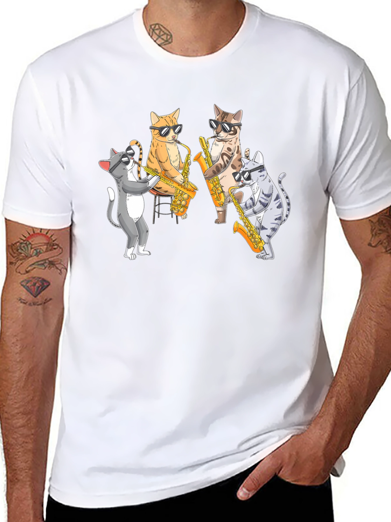 Cool Cats Saxophone Band Graphic T-Shirt