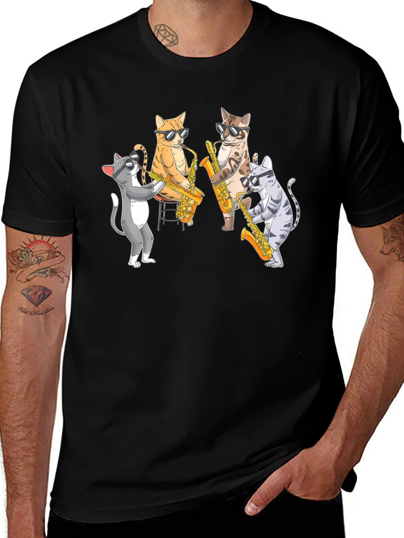 Cool Cats Saxophone Band Graphic T-Shirt