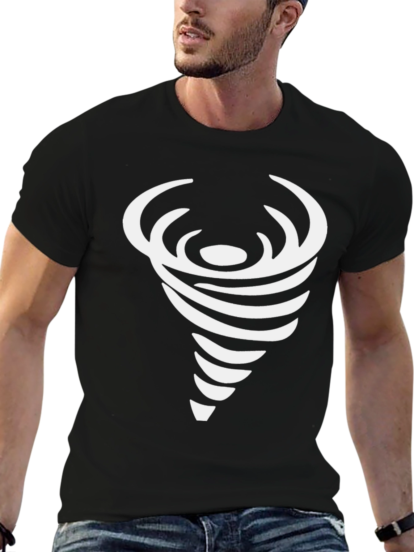Mens Black Tee with Abstract Swirl Design