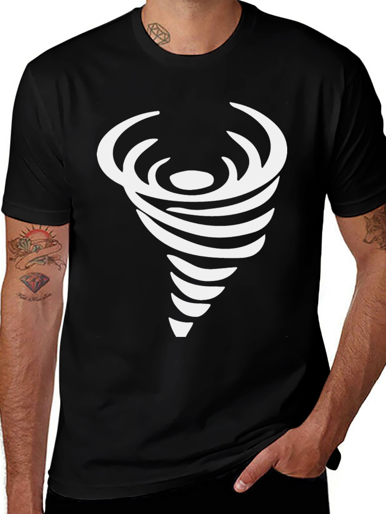 Mens Black Tee with Abstract Swirl Design