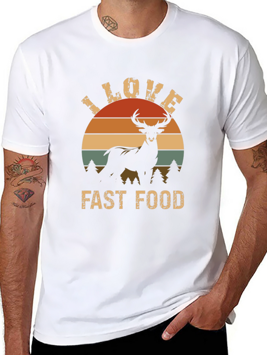 I Love Fast Food T-Shirt Deer Graphic Novelty Tee