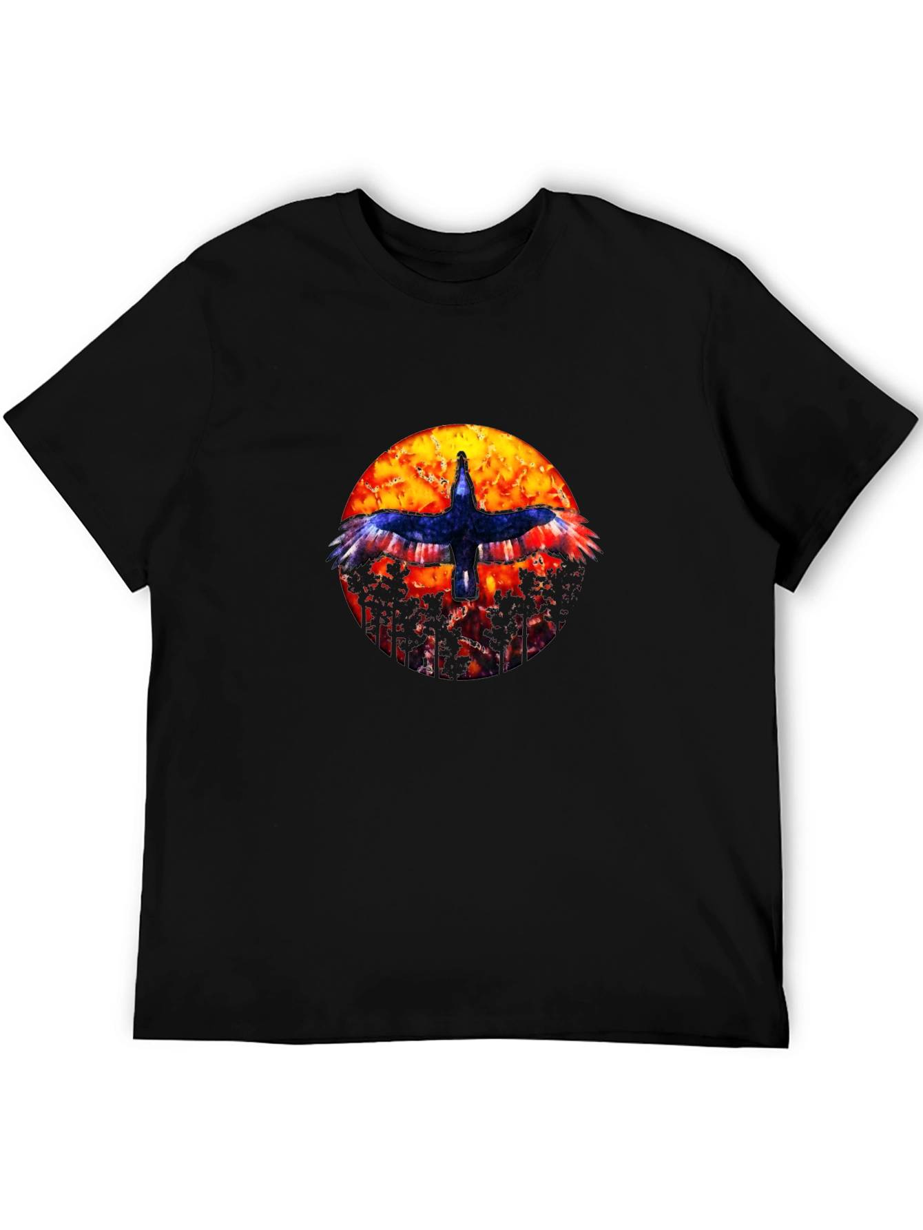 Black T-Shirt with Bird and Sunset Graphic