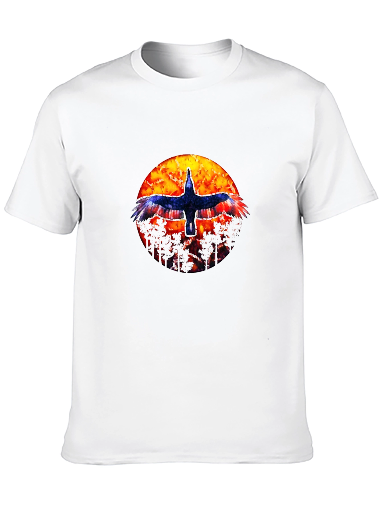 Black T-Shirt with Bird and Sunset Graphic
