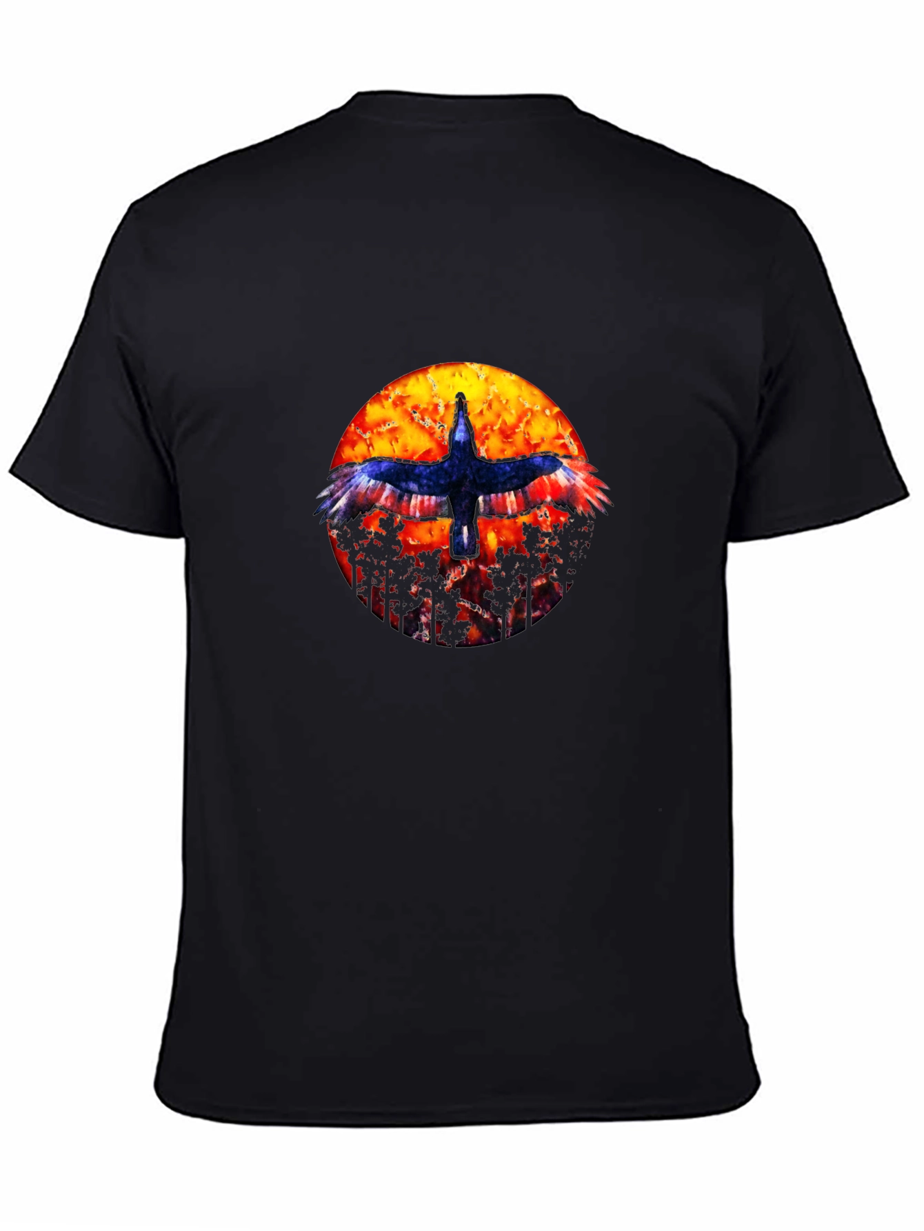 Black T-Shirt with Bird and Sunset Graphic