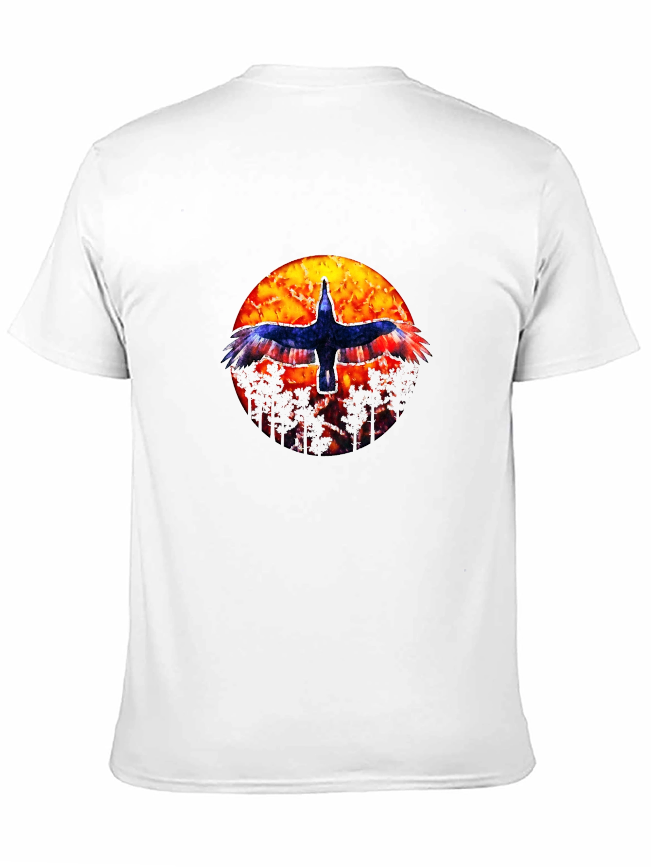 Black T-Shirt with Bird and Sunset Graphic