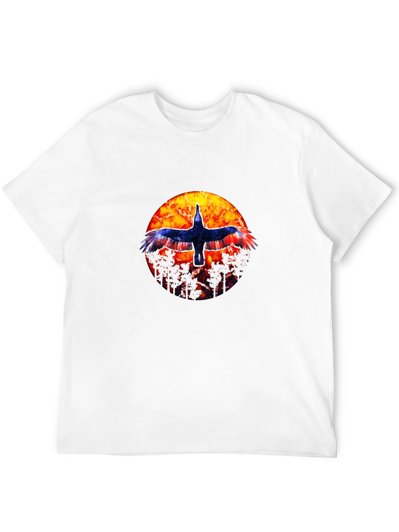 Black T-Shirt with Bird and Sunset Graphic