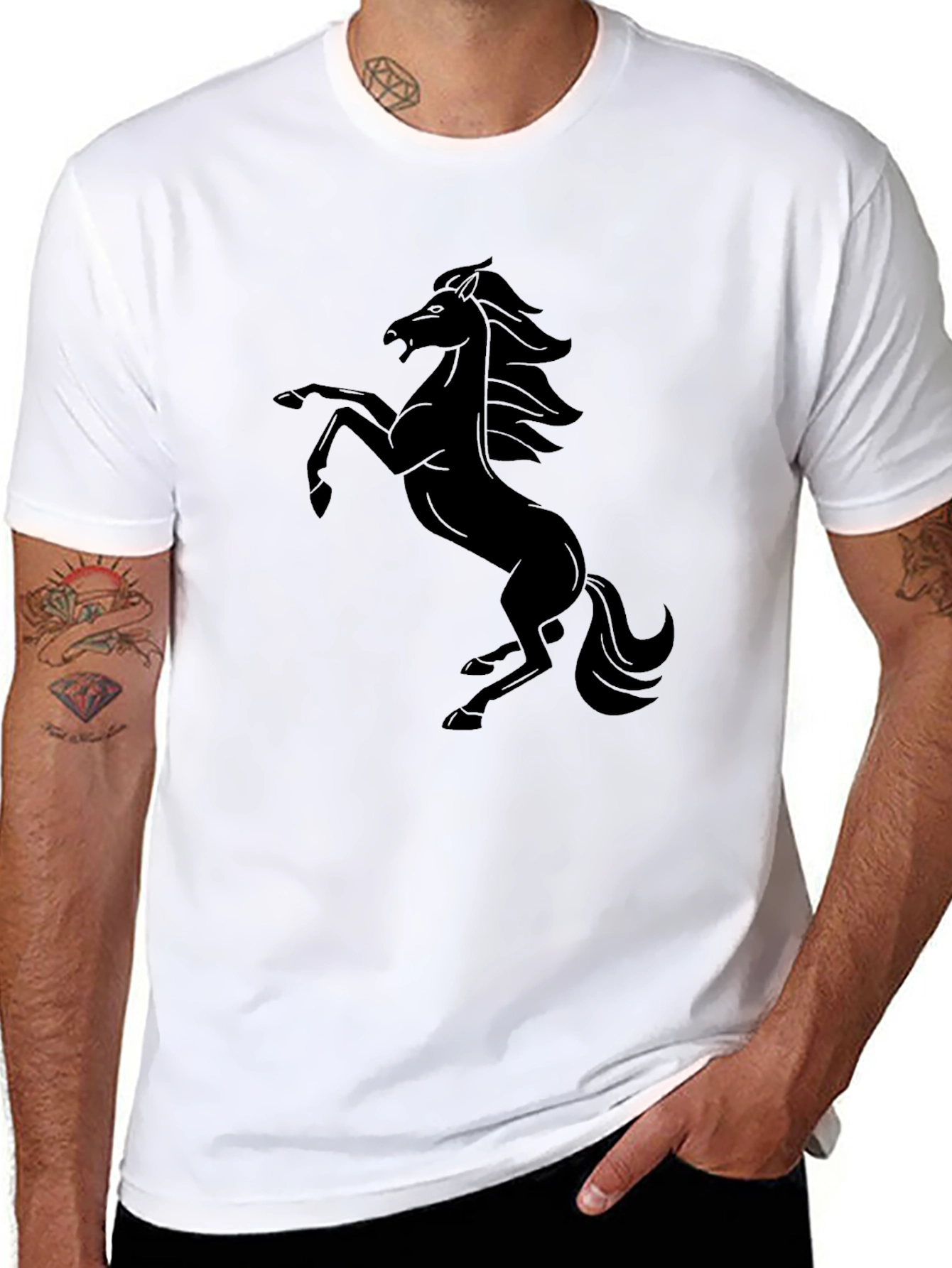 Black Horse Graphic Tee - Stylish Mens T-Shirt