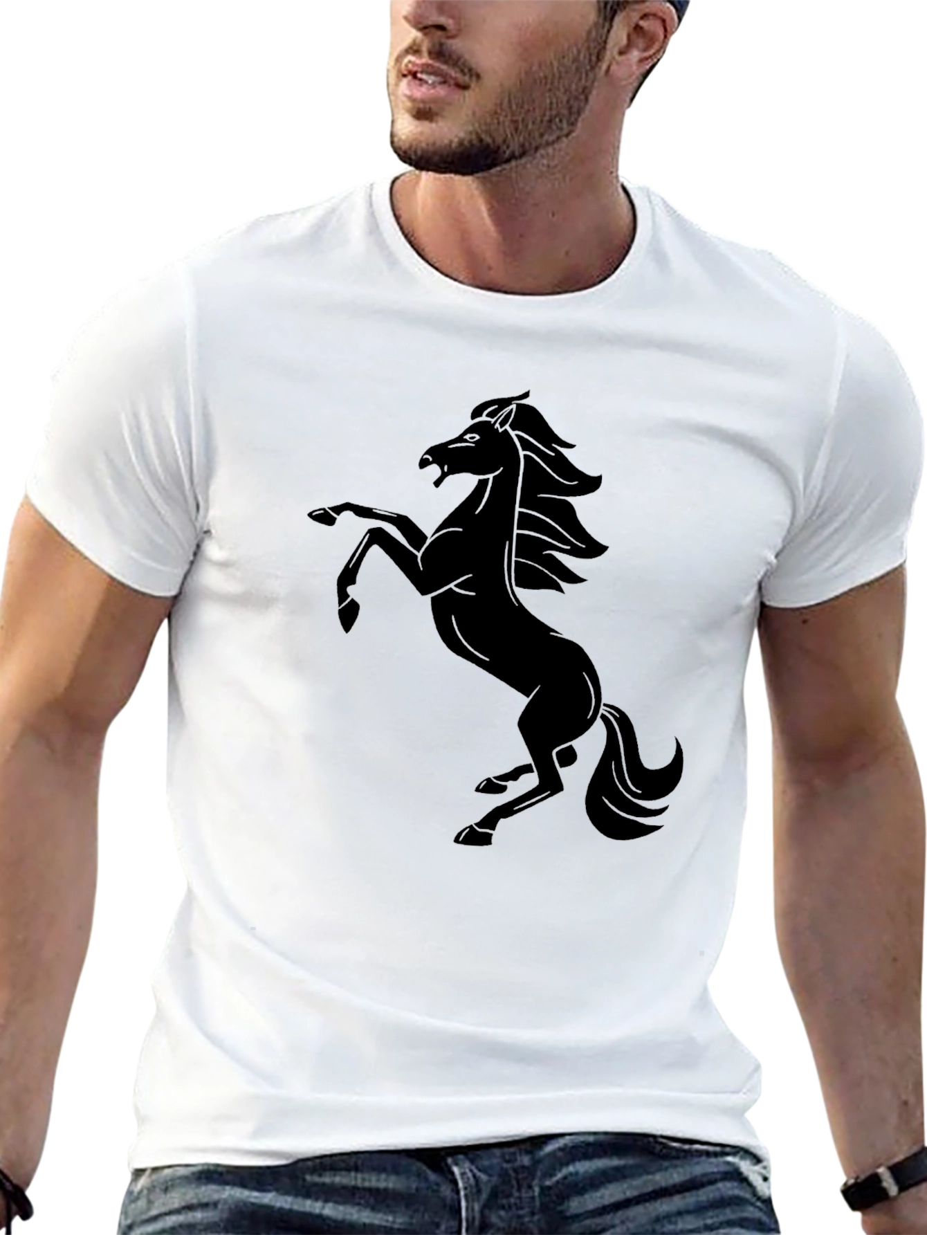 Black Horse Graphic Tee - Stylish Mens T-Shirt