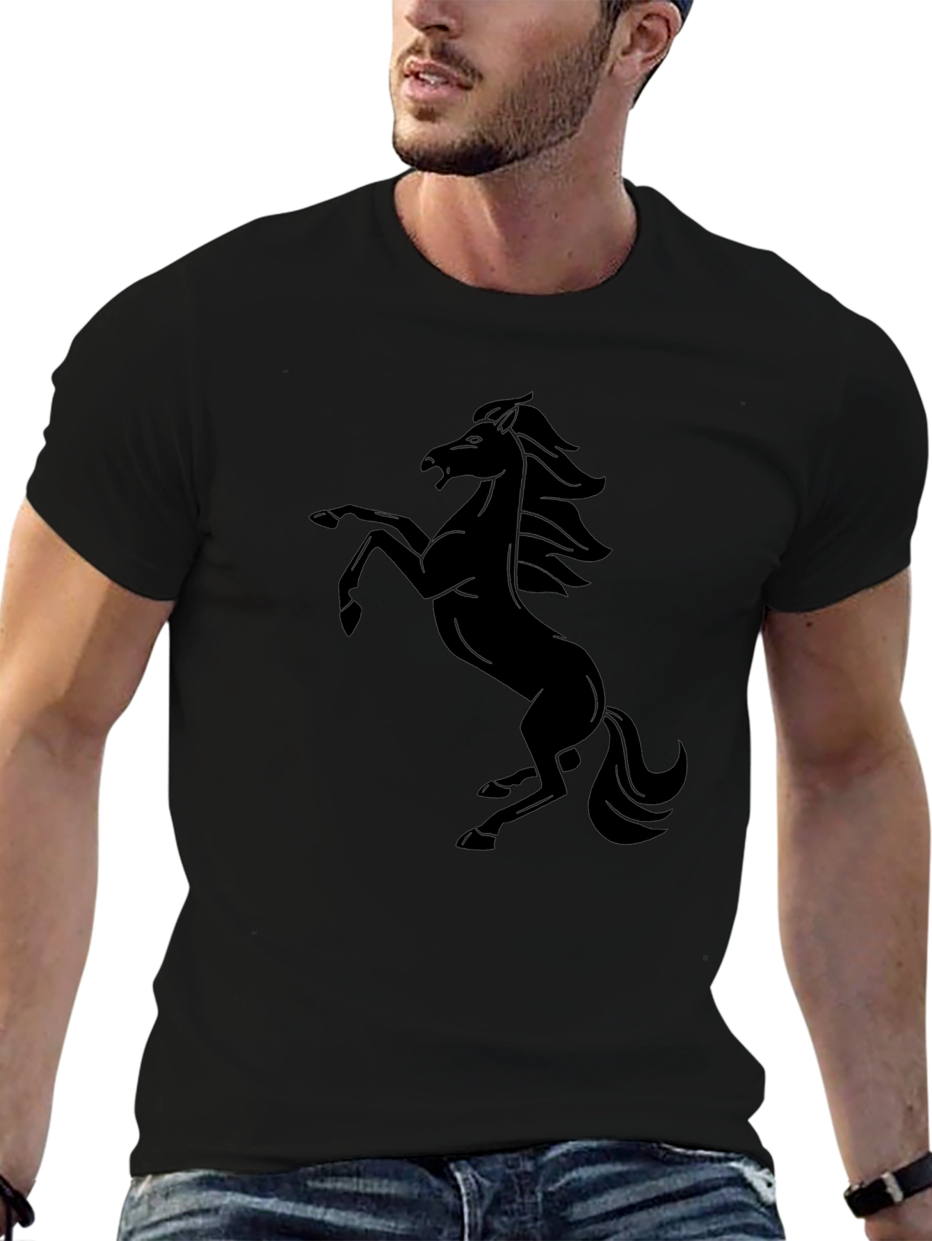 Black Horse Graphic Tee - Stylish Mens T-Shirt