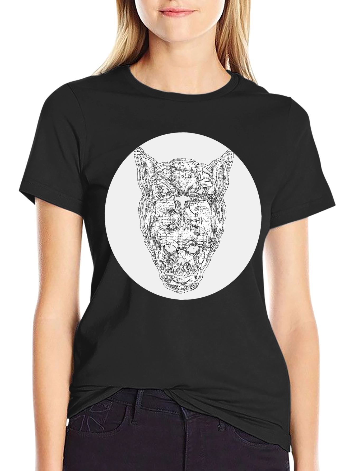 Abstract Dog Graphic Black T-Shirt