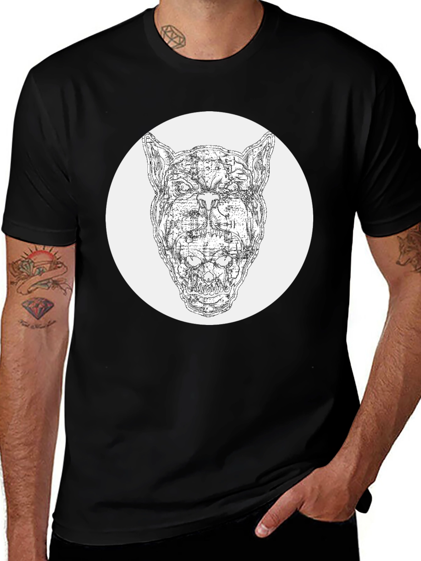 Abstract Dog Graphic Black T-Shirt
