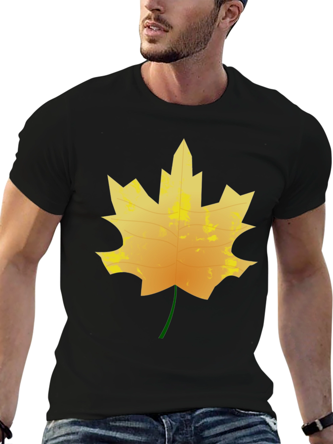 Maple Leaf Graphic Tee - Black Cotton T-Shirt