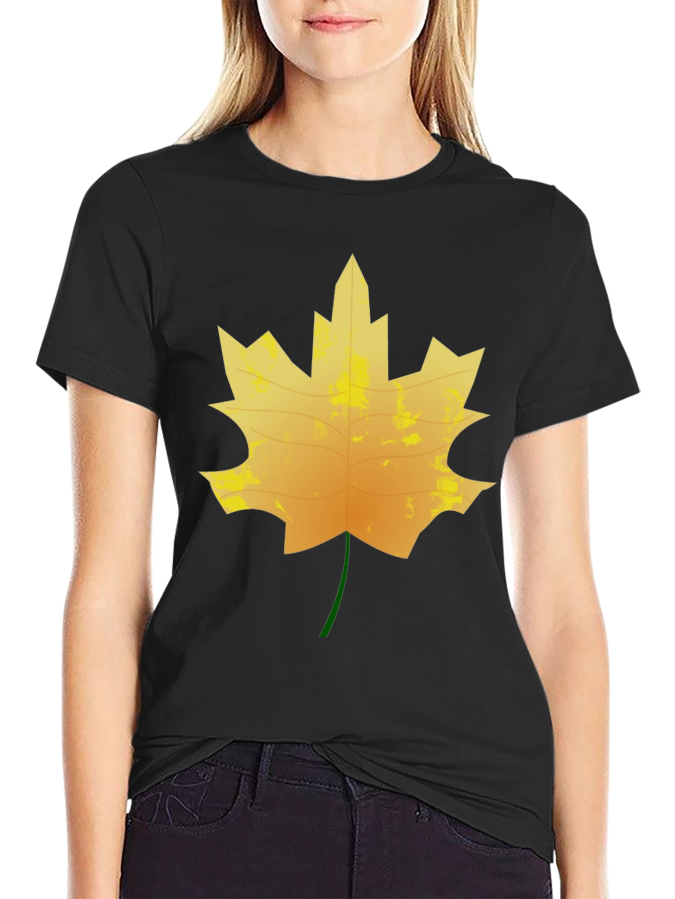 Maple Leaf Graphic Tee - Black Cotton T-Shirt