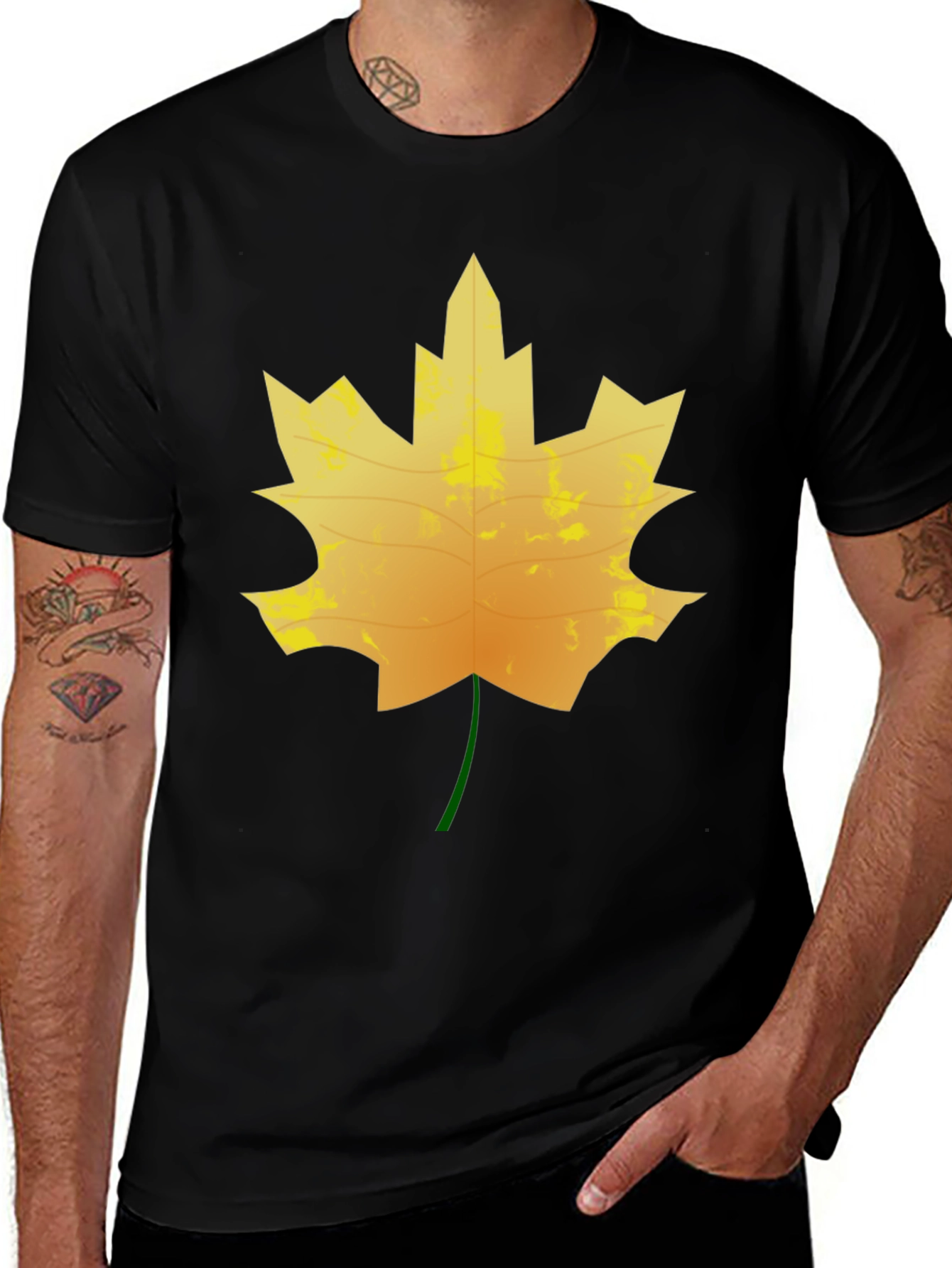 Maple Leaf Graphic Tee - Black Cotton T-Shirt