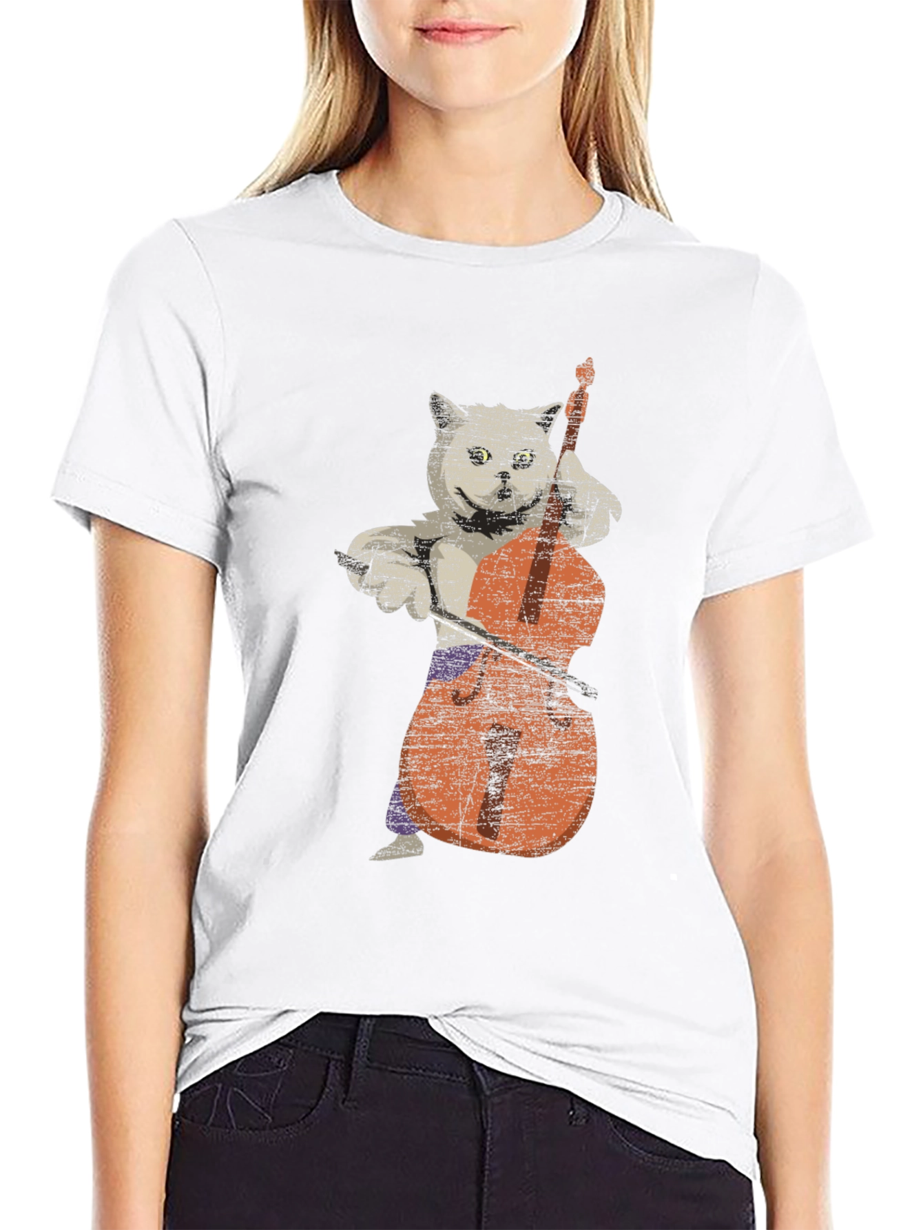 Cat Playing Cello Graphic T-Shirt