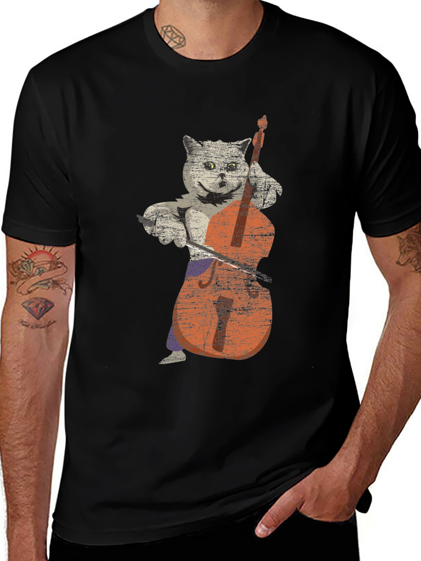 Cat Playing Cello Graphic T-Shirt