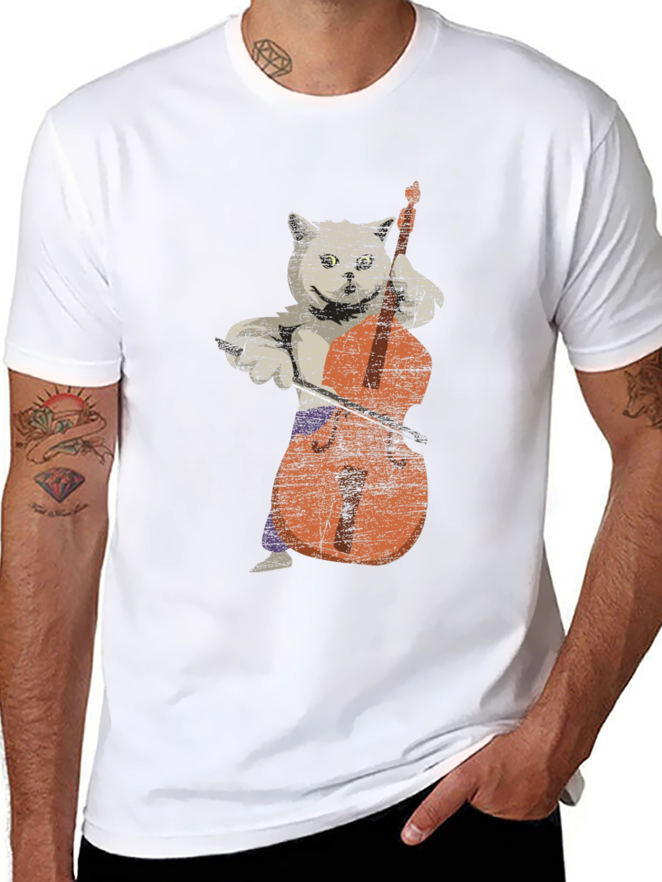 Cat Playing Cello Graphic T-Shirt