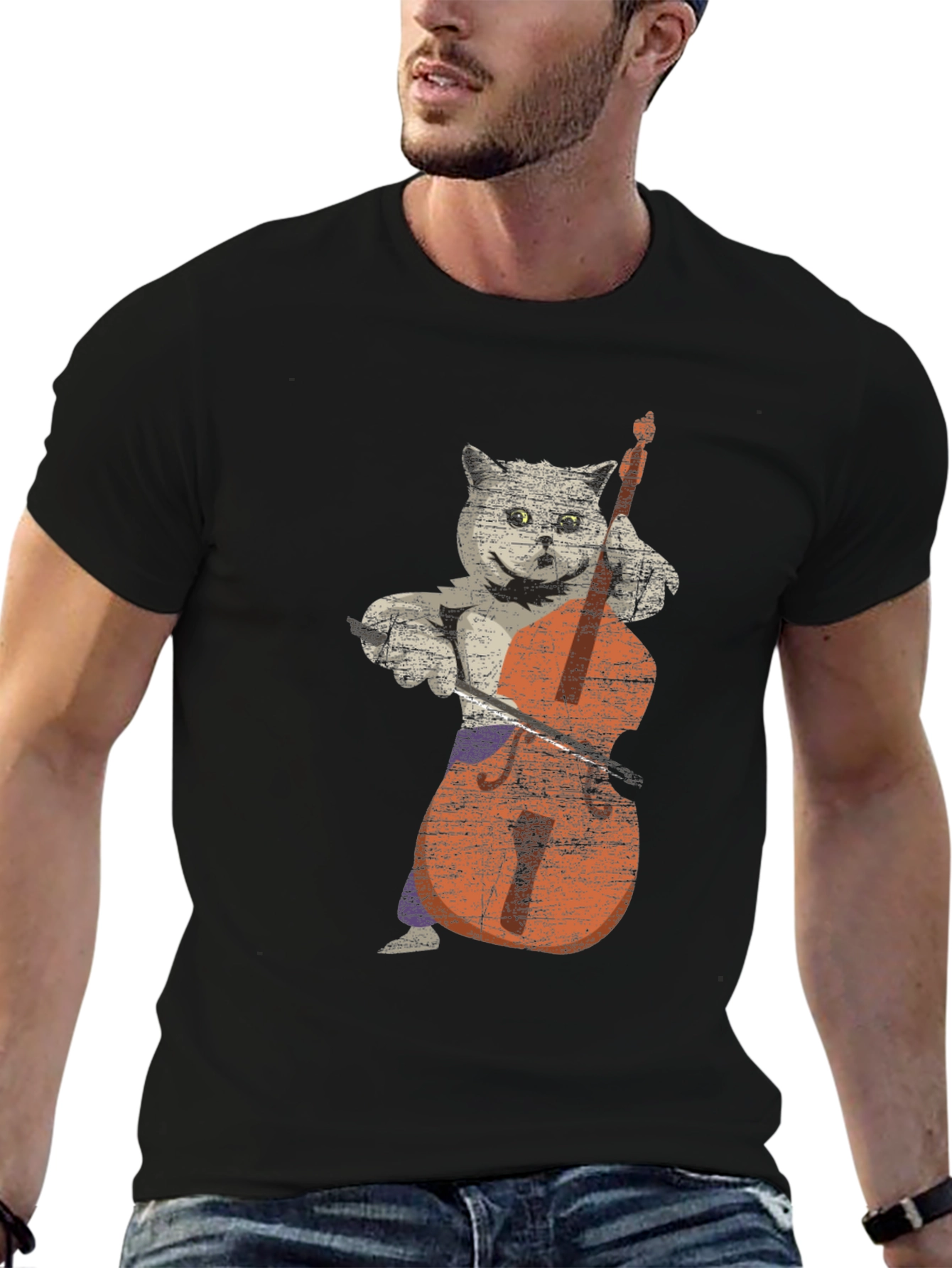 Cat Playing Cello Graphic T-Shirt
