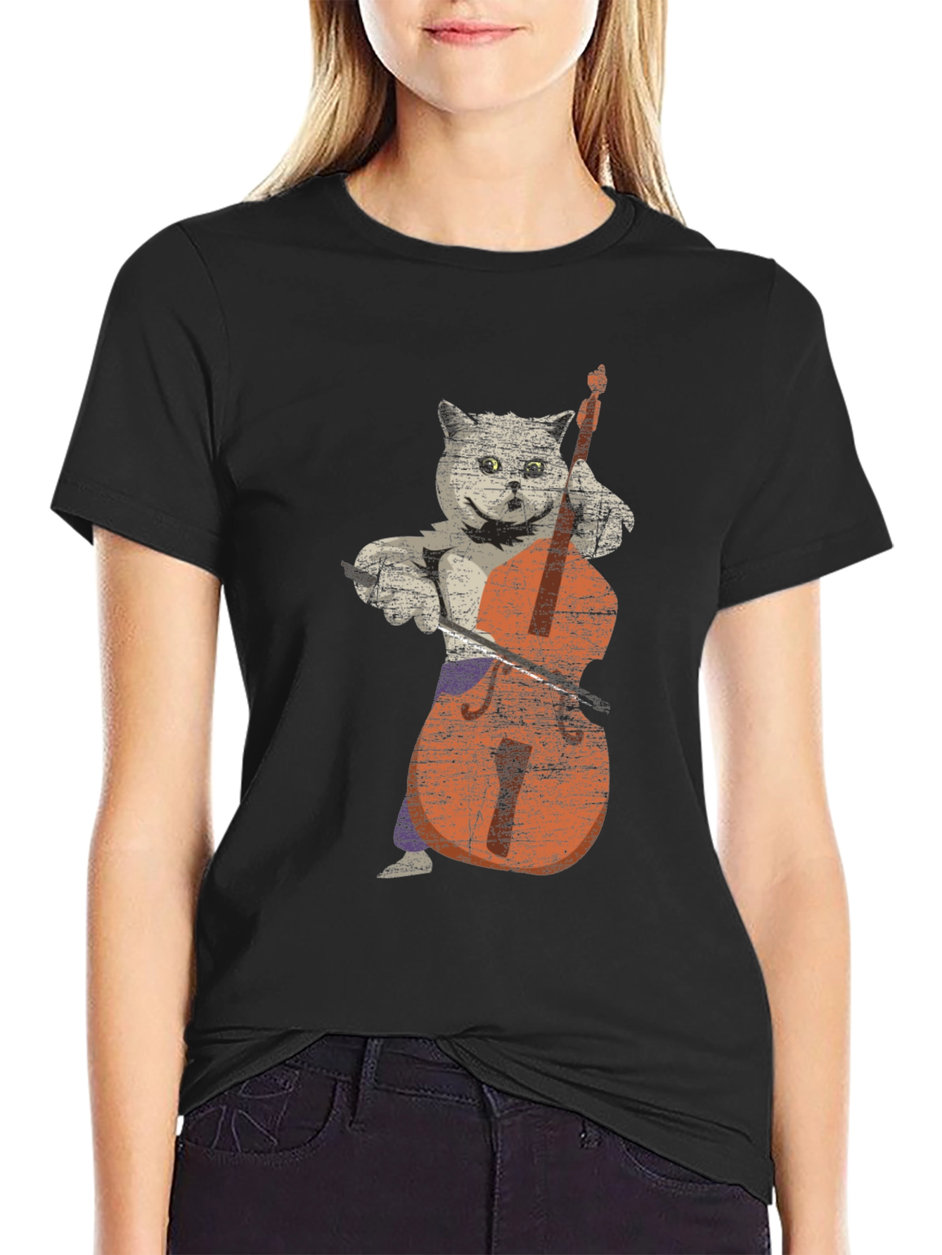 Cat Playing Cello Graphic T-Shirt