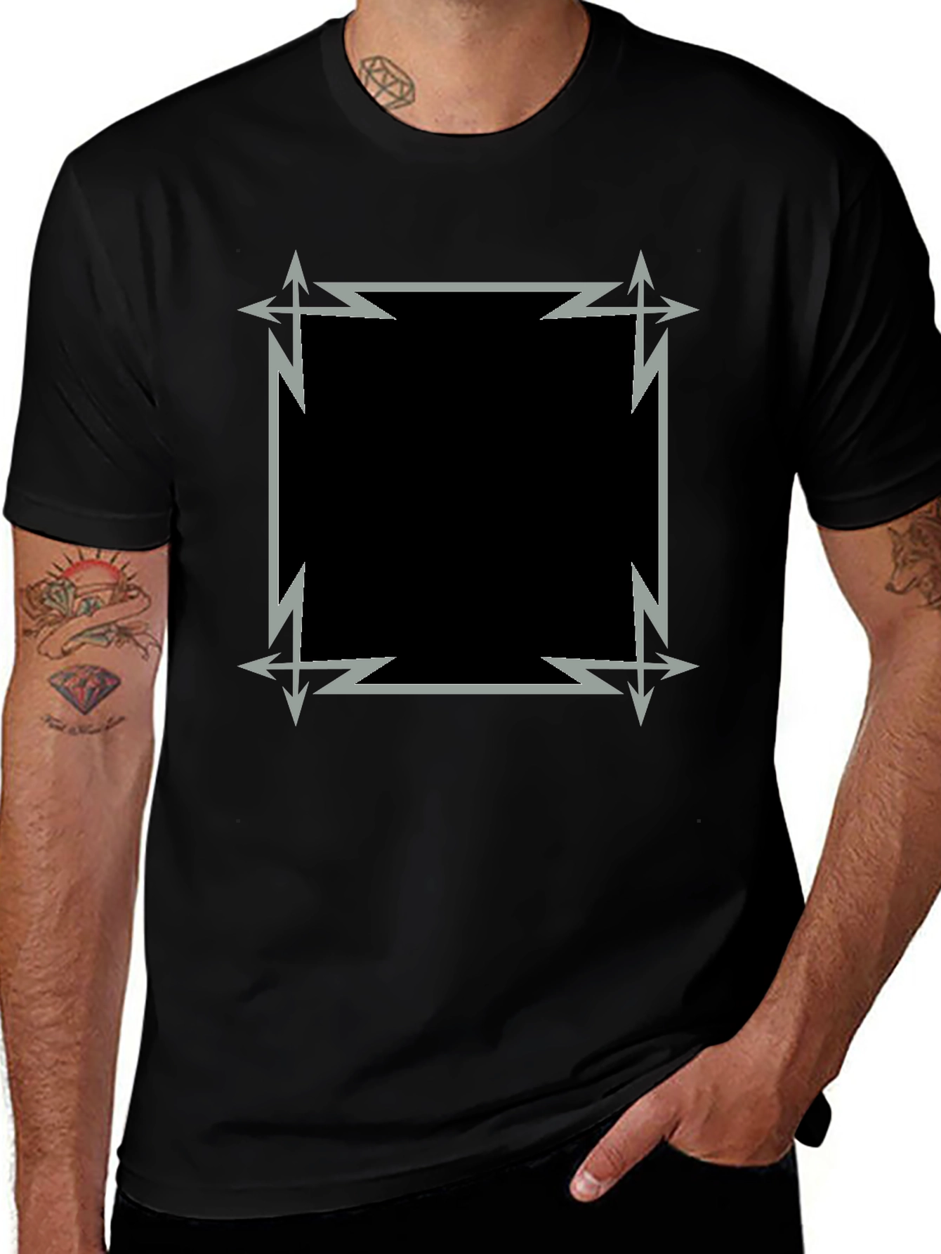 Edgy Geometric Graphic Black Tee