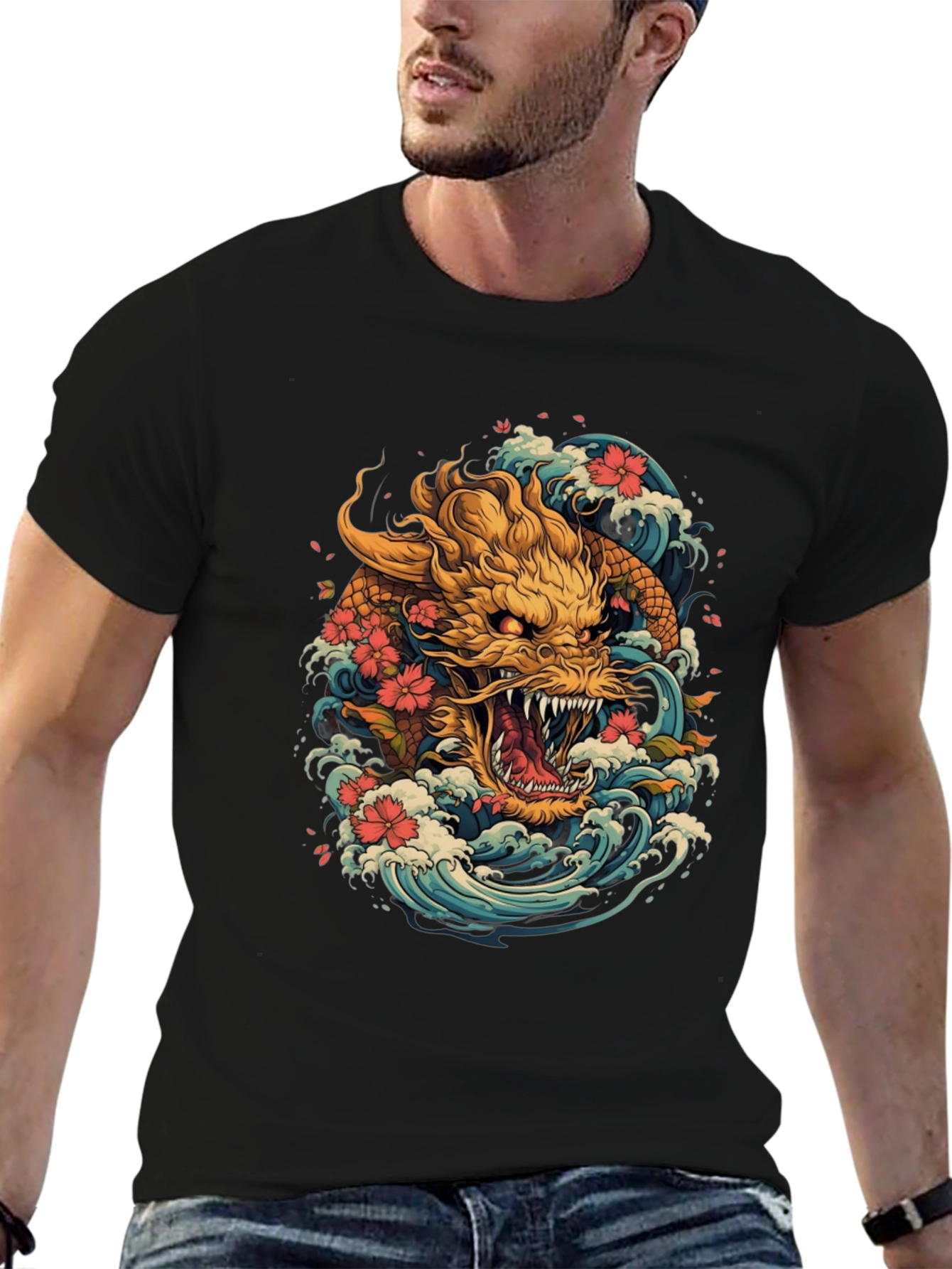 Japanese Dragon Wave Graphic Tee