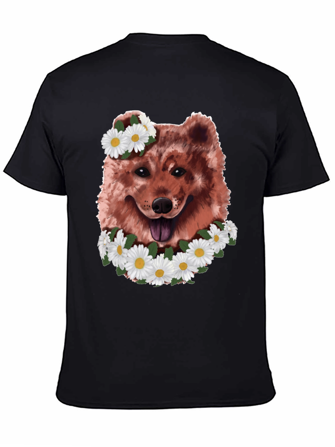 Dog with Daisy Wreath Graphic Tee - Black