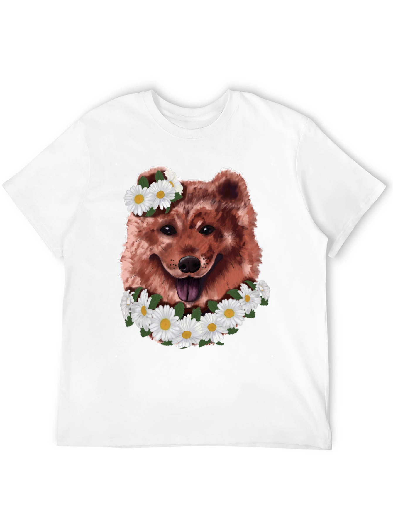 Dog with Daisy Wreath Graphic Tee - Black