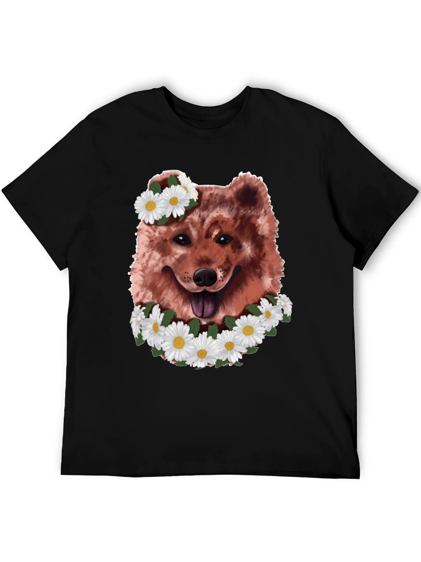 Dog with Daisy Wreath Graphic Tee - Black