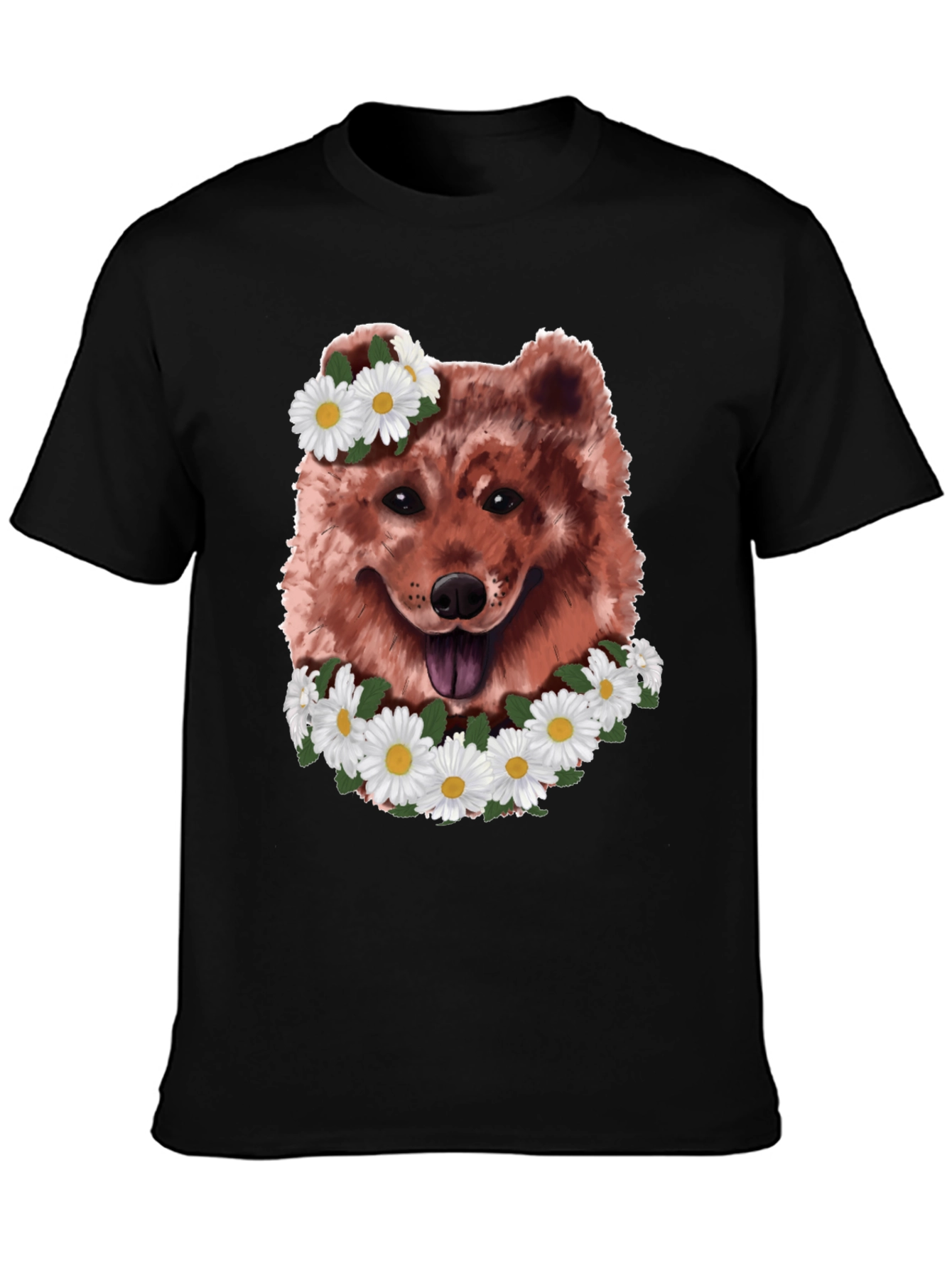 Dog with Daisy Wreath Graphic Tee - Black