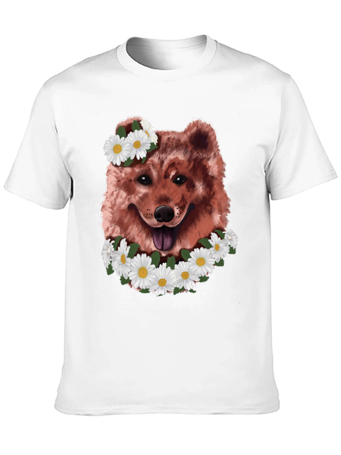 Dog with Daisy Wreath Graphic Tee - Black