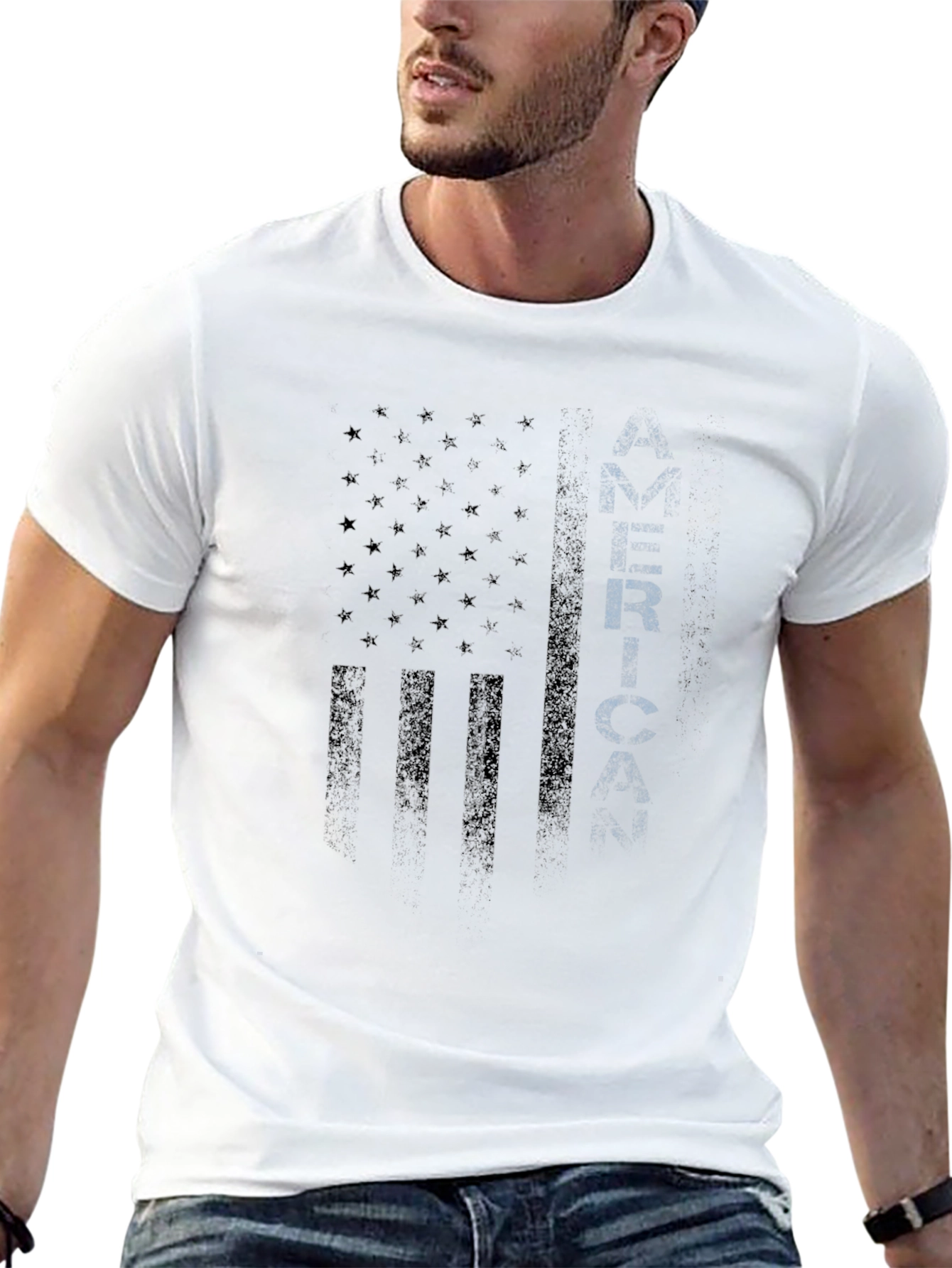 Mens Black American Flag Graphic T-Shirt