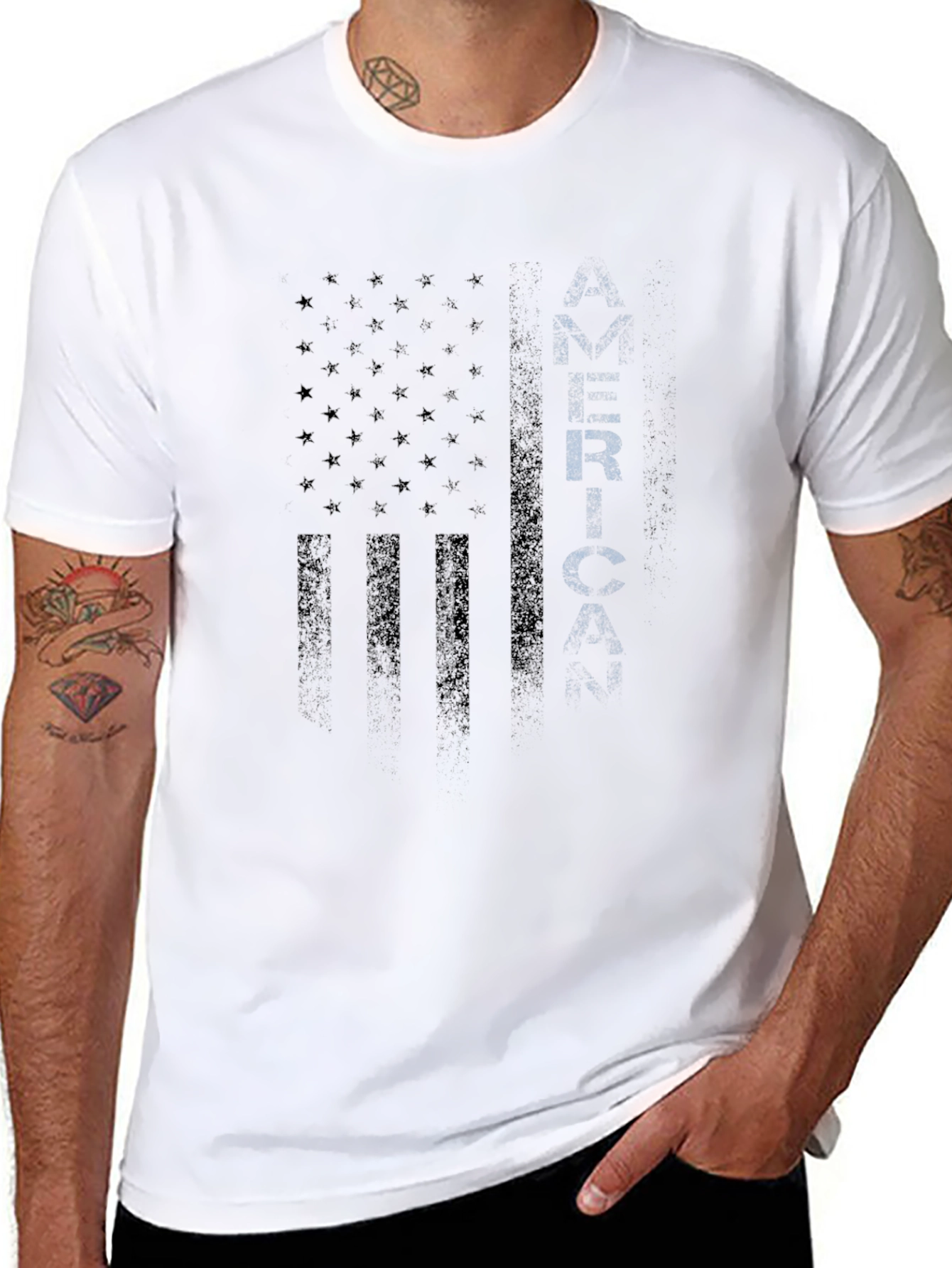 Mens Black American Flag Graphic T-Shirt
