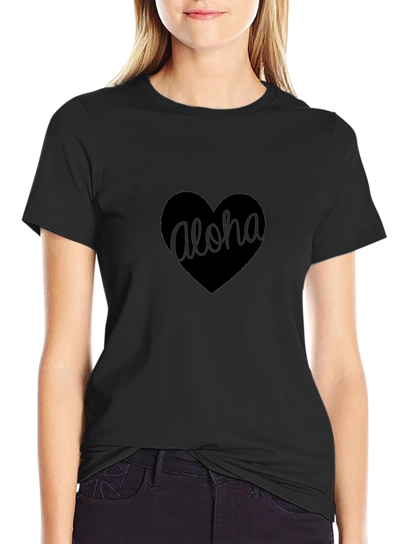 Aloha Heart Graphic Tee - Soft Black Shirt