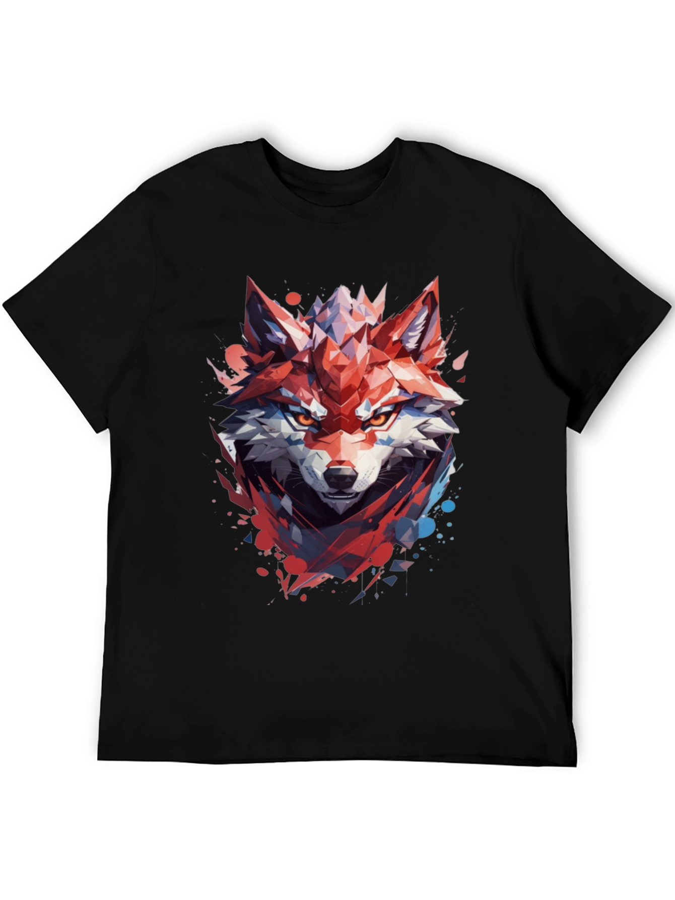 Geometric Wolf Graphic Black T-Shirt