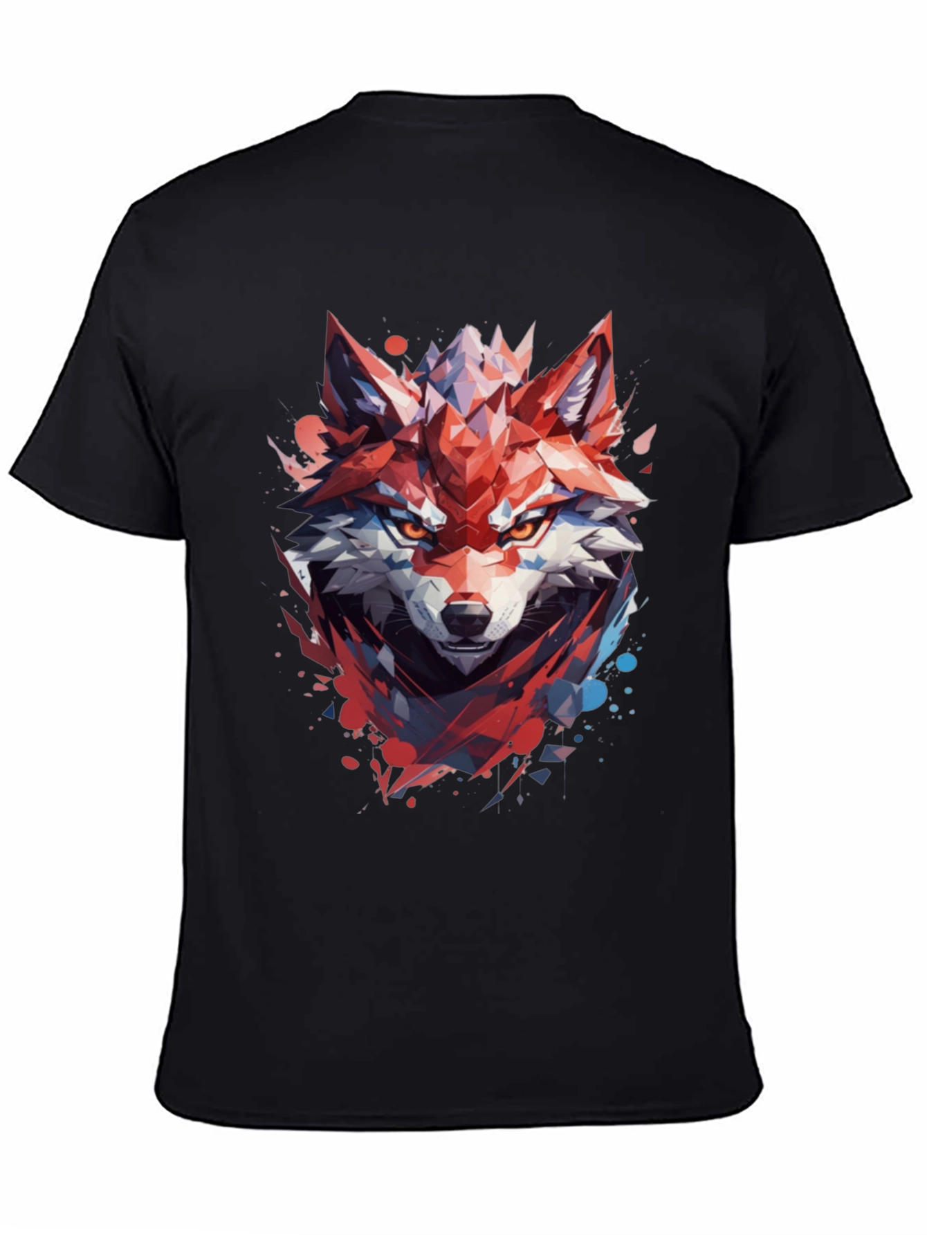 Geometric Wolf Graphic Black T-Shirt