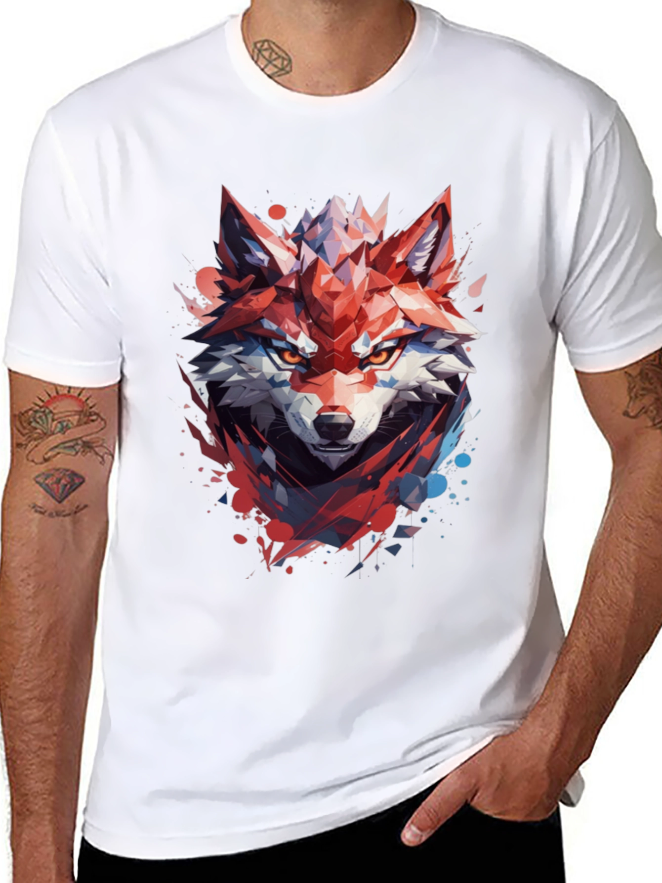 Geometric Wolf Graphic Black T-Shirt
