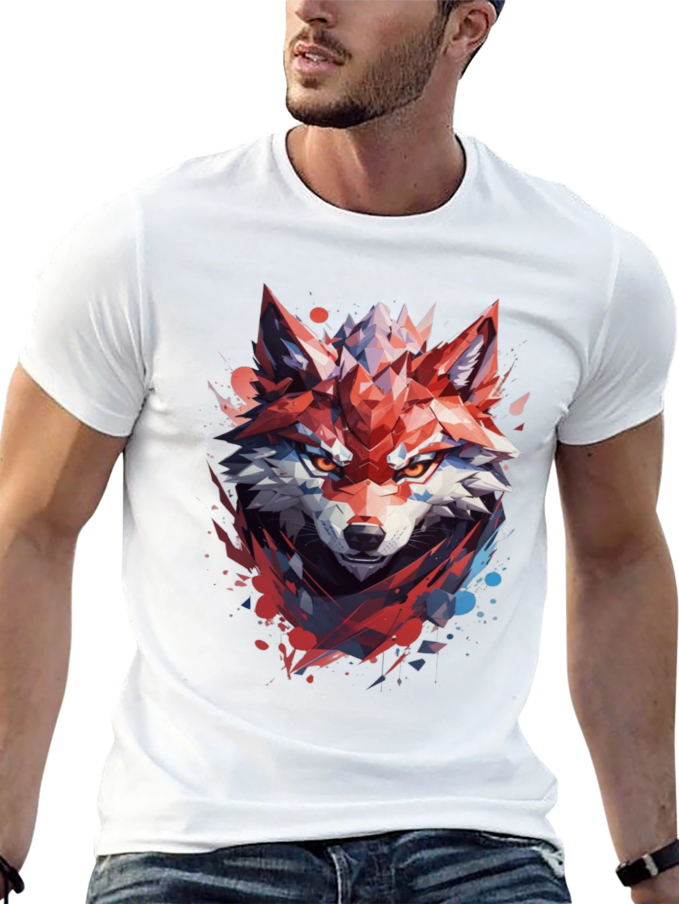 Geometric Wolf Graphic Black T-Shirt