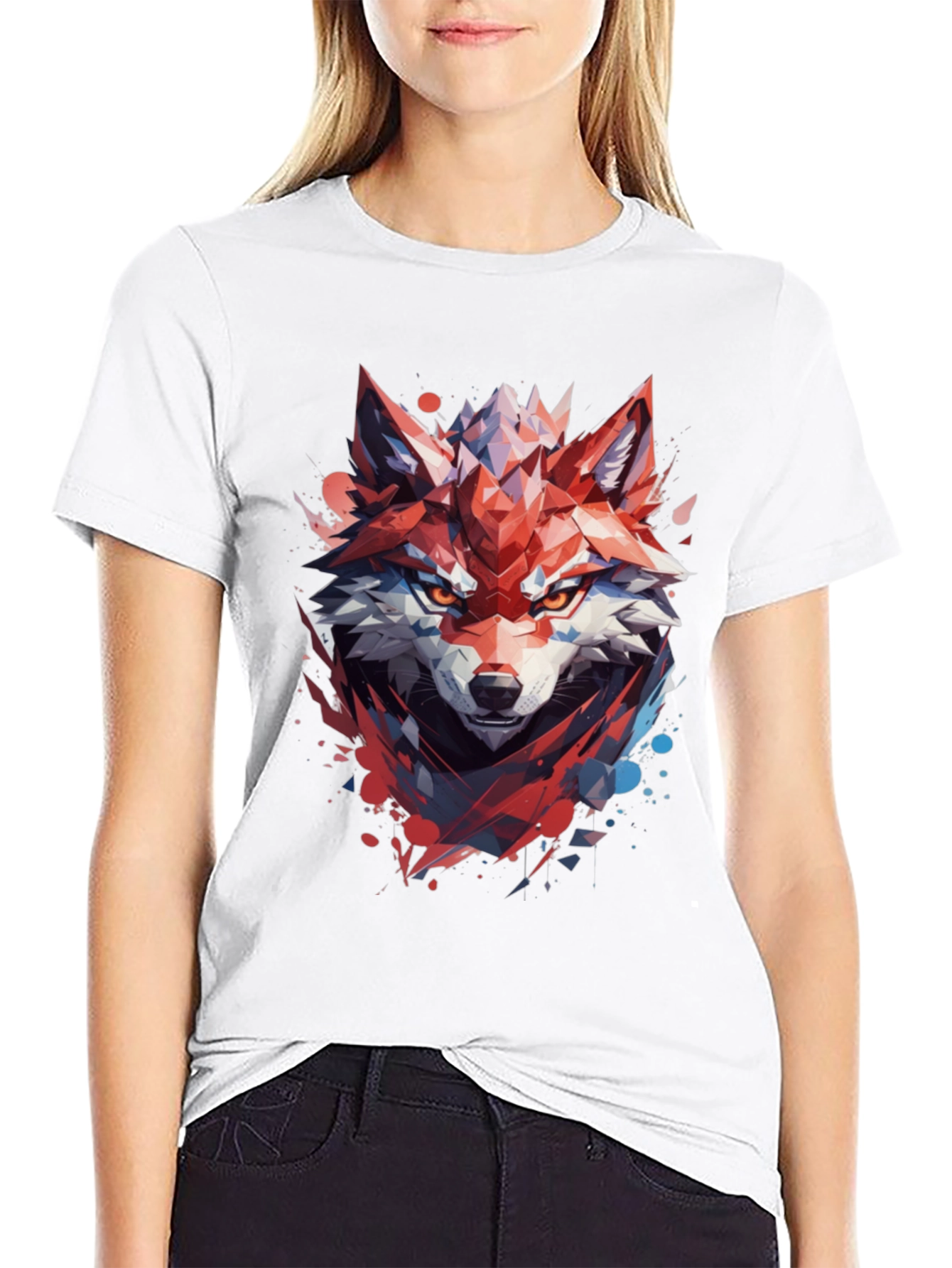 Geometric Wolf Graphic Black T-Shirt