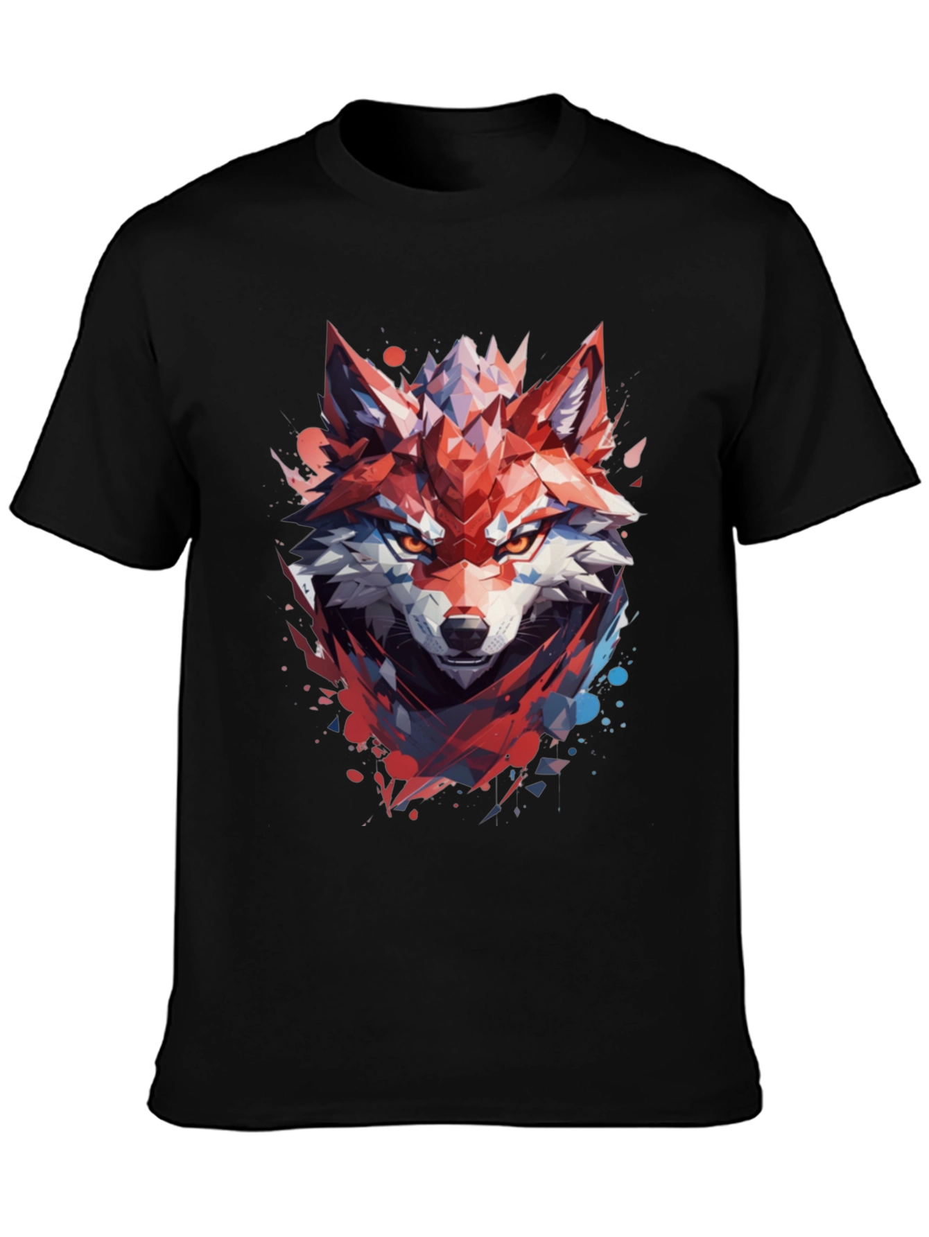 Geometric Wolf Graphic Black T-Shirt