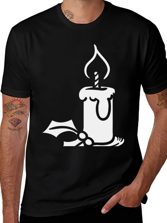 Holiday Candle Graphic T-Shirt - Festive Style