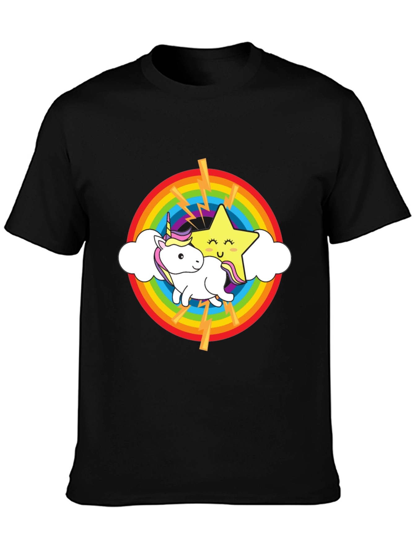 Rainbow Unicorn Star Black T-Shirt