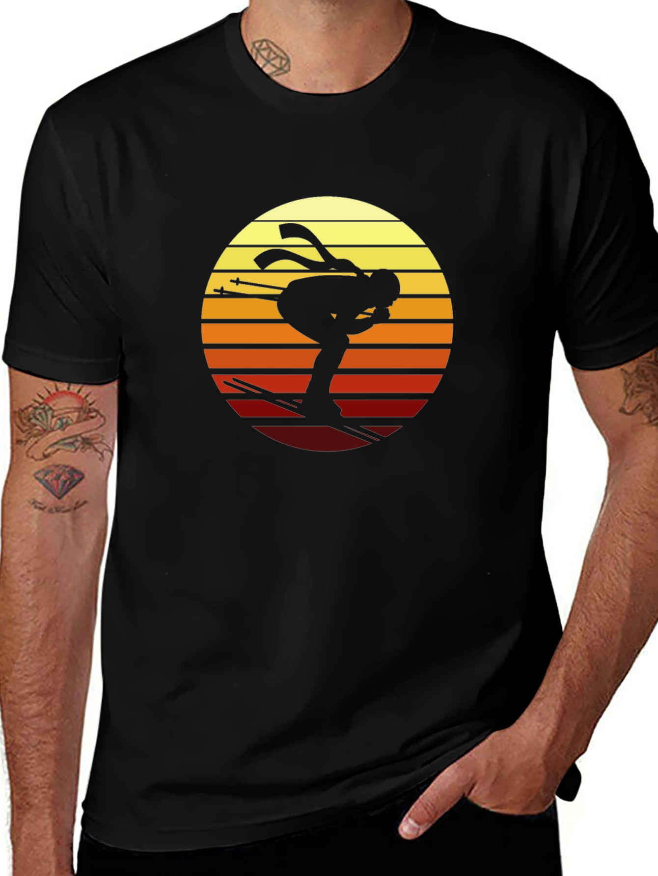 Retro Skier Graphic T-Shirt - Black