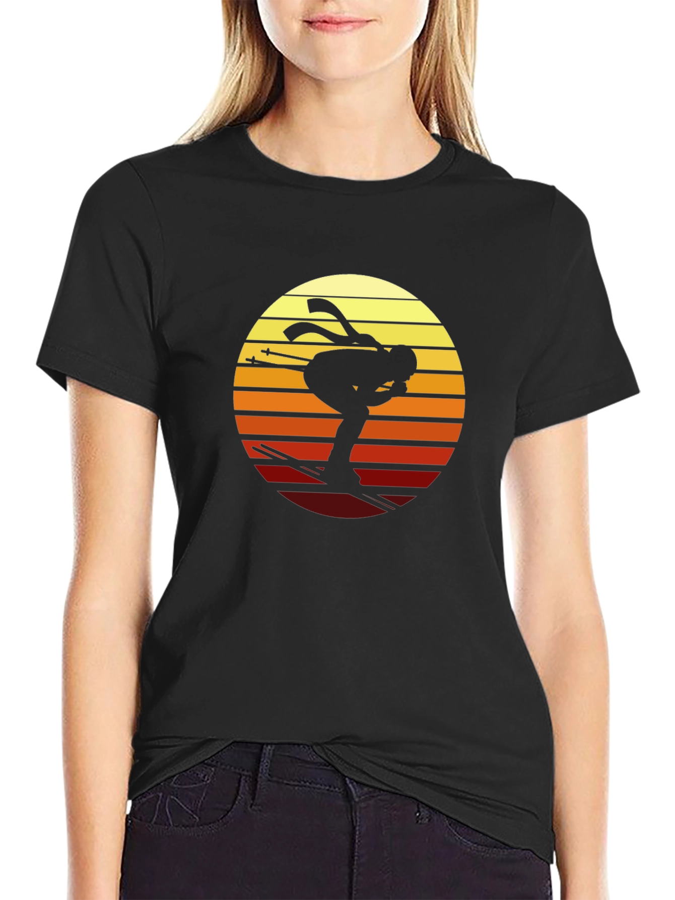Retro Skier Graphic T-Shirt - Black